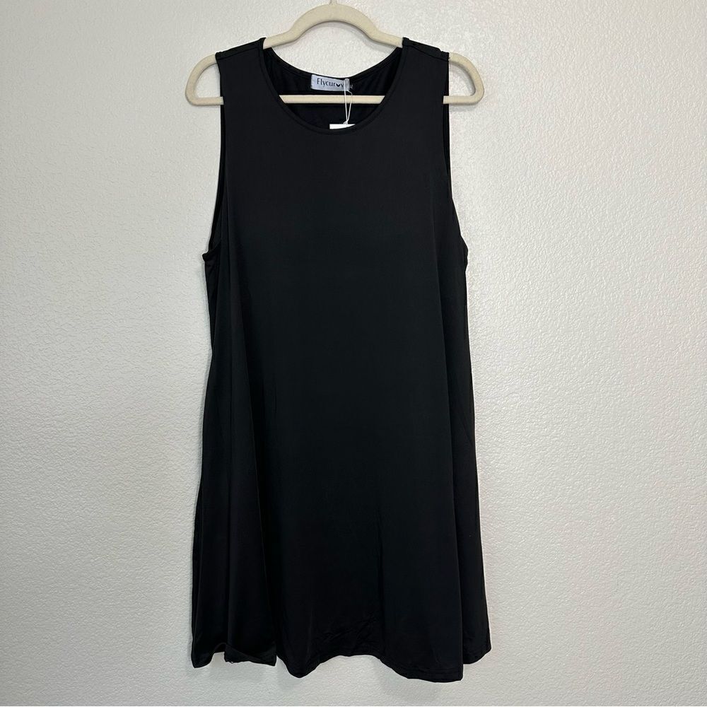 NWT Flycurvy Sleeveless Black Stretchy Side Pockets Dress, Sz XL